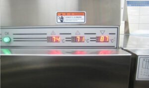 V-TAI dishwasher's control panel displaying temperature settings
