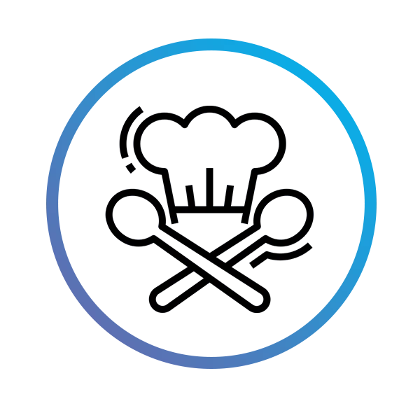 Icon representing central kitchens utilizing V-TAI industrial washers for pots, pans, and containers.